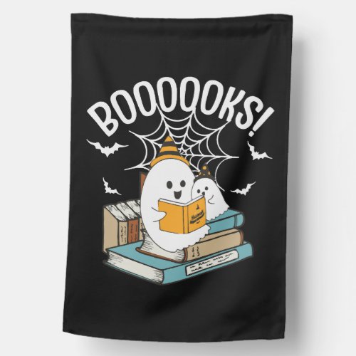 Booooks Ghost Read Books Halloween Funny Reading House Flag