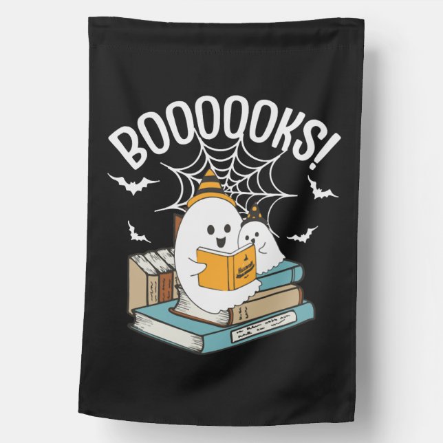 Booooks Ghost Read Books Halloween Funny Reading House Flag (Front)