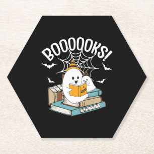 Booooks Ghost Read Books Halloween Funny Reading Paper Coaster