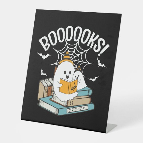 Booooks Ghost Read Books Halloween Funny Reading Pedestal Sign