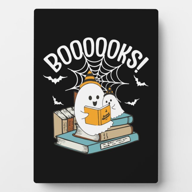 Booooks Ghost Read Books Halloween Funny Reading Plaque (Front)