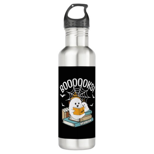 Booooks Ghost Read Books Halloween Funny Reading Stainless Steel Water Bottle