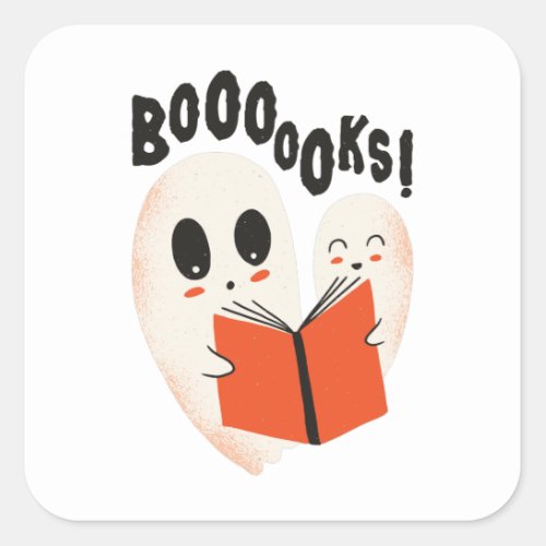 Booooks Ghost Reading Halloween Square Sticker