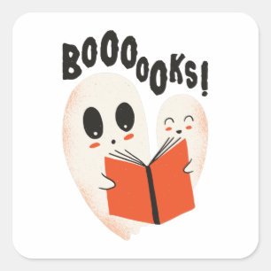 Booooks Ghost Reading Halloween Square Sticker