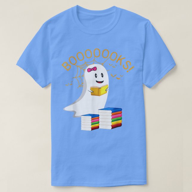 Booooks Halloween Ghost Read Book Cute Book Lovers T-Shirt (Design Front)