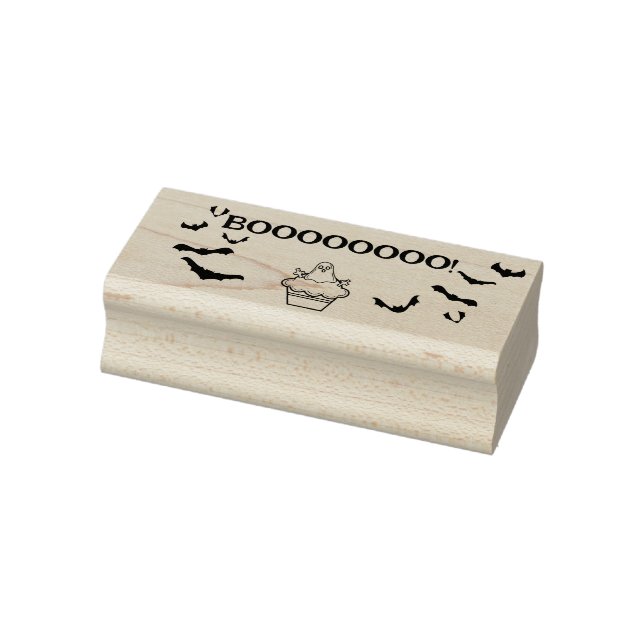 Booooo!Cute Cupcake Ghost and Bats  Rubber Stamp (Stamp)