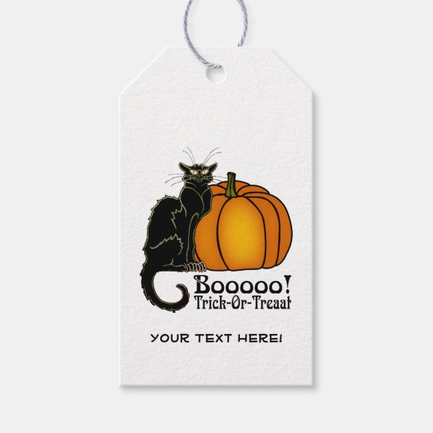 "Booooo!" Halloween Pumpkin, Cats, Hat - Gift Tag