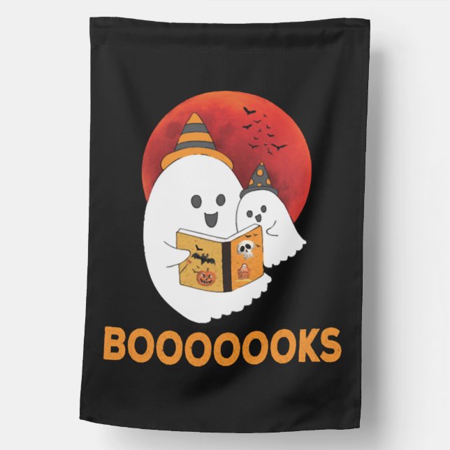 Booooooks Boo Read Books Halloween House Flag (Front)