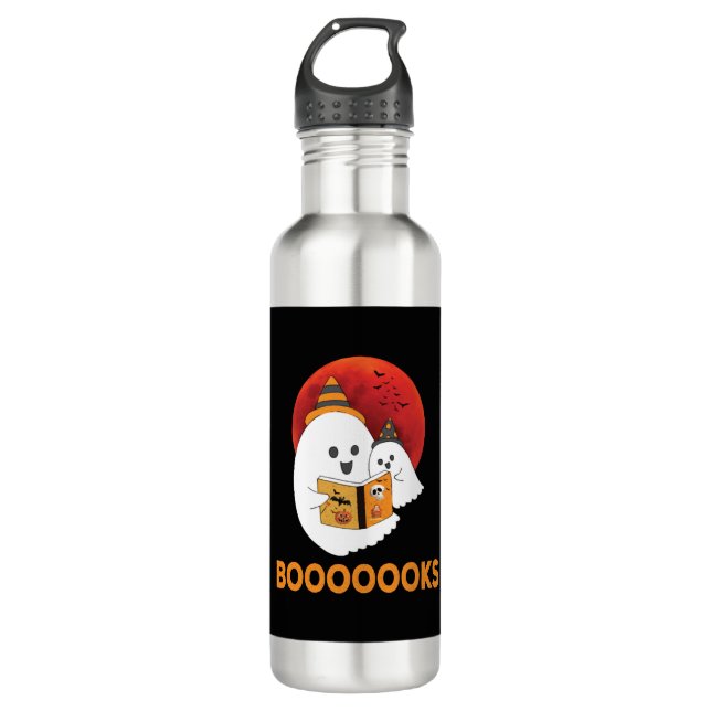Booooooks Boo Read Books Halloween Stainless Steel Water Bottle (Front)
