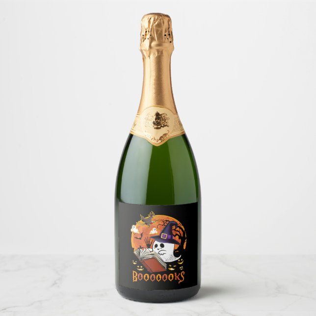 Booooooks Boo Reading Books Halloween  Sparkling Wine Label (Front)
