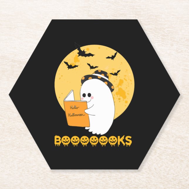 Booooooks Shirt Boo Read Books Halloween  Paper Coaster (Front)