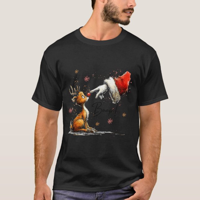 Boop Funny Santa Farmer Reindeer Cute Christmas Ho T-Shirt (Front)