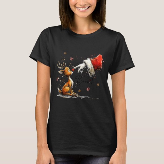 Boop Funny Santa Farmer Reindeer Cute Christmas Ho T-Shirt (Front)