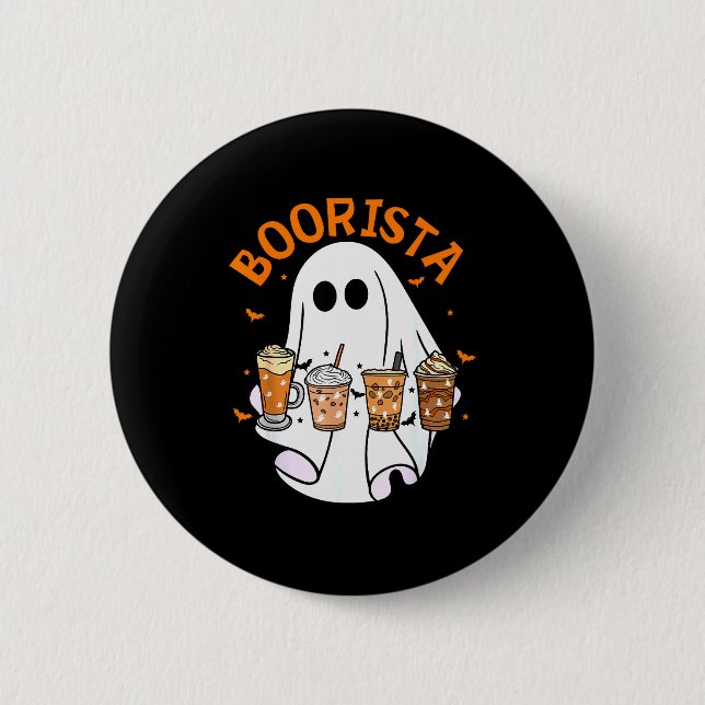 Boorista Barista Ghost Coffee Halloween Soky Seaso Button (Front)