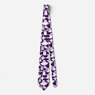 Boos and a Pumpkin. BP01A.B.Dpurple BG Neck Tie
