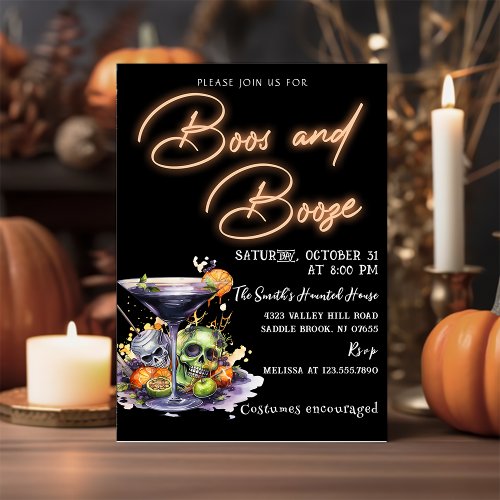 Boos and Booze Adult Cocktail Halloween Party Invitation