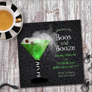 Boos and Booze Adult Halloween Cocktail Party Invitation