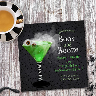 Boos and Booze Adult Halloween Cocktail Party Invitation