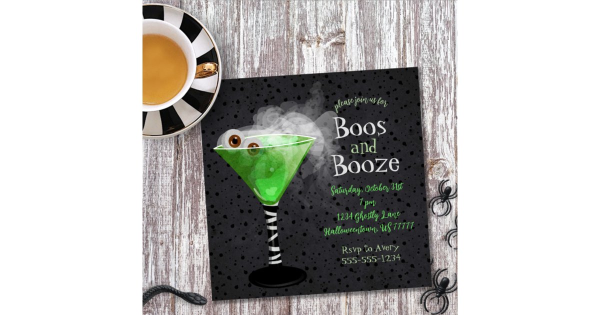 Boos and Booze Adult Halloween Cocktail Party Invitation | Zazzle