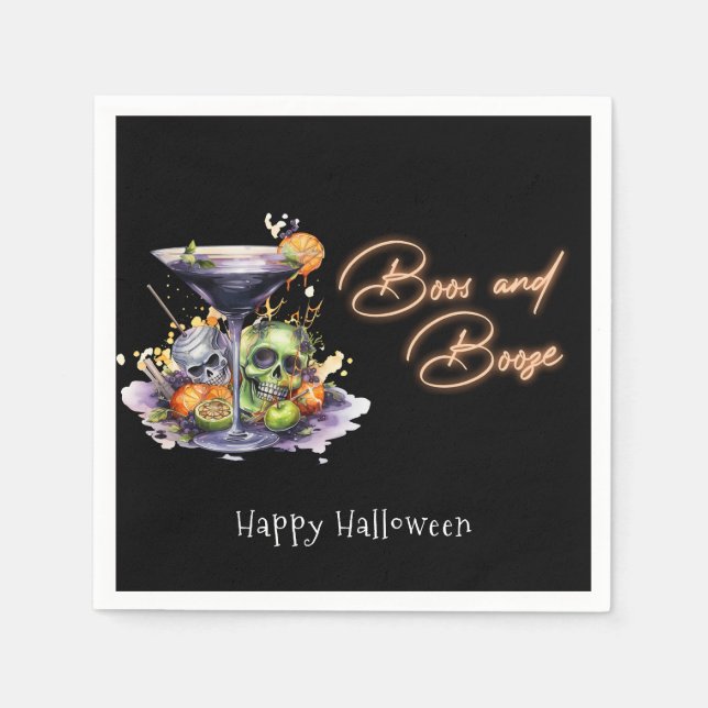 Boos and Booze Adult Halloween Cocktail Party  Napkins (Front)