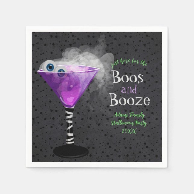 Boos and Booze Adult Halloween Cocktail Party Napkins (Front)