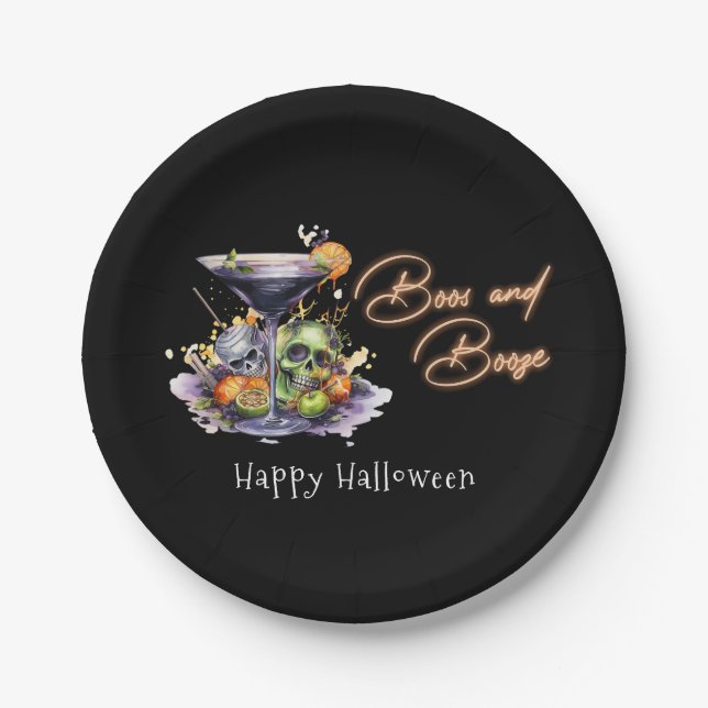 Boos and Booze Adult Halloween Cocktail Party  Paper Plates (Front)