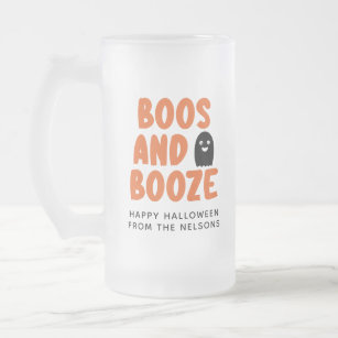 Boos and Booze Adult Halloween Cute Ghost  Frosted Glass Beer Mug