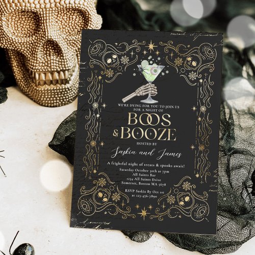 Boos And Booze Adult Halloween Gothic Party Invitation