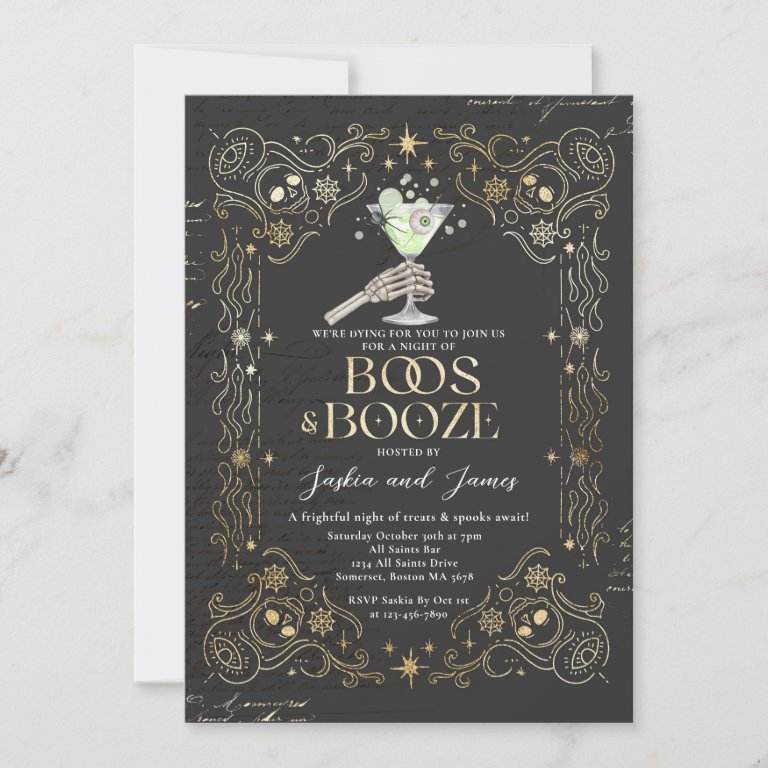 Boos And Booze Adult Halloween Gothic Party                    Invitation