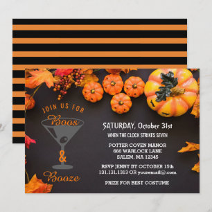 Boos and Booze Adult Halloween Party Black Orange Invitation