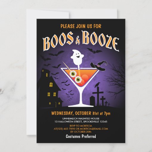 Boos and Booze Adult Halloween Party Invitation | Zazzle