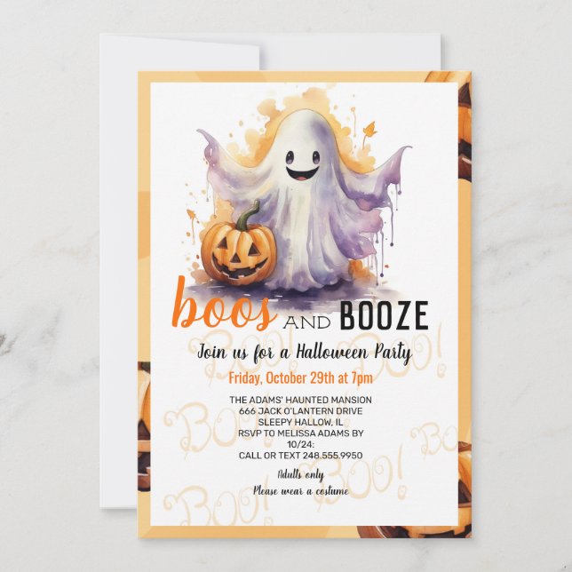 Boos and Booze Black Halloween Party Invitation (Front)