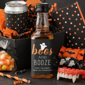 Boos and Booze Black Orange Ghost Halloween Liquor Bottle Label