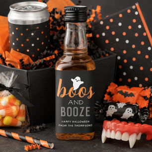 Boos and Booze Black Orange Ghost Halloween Liquor Bottle Label