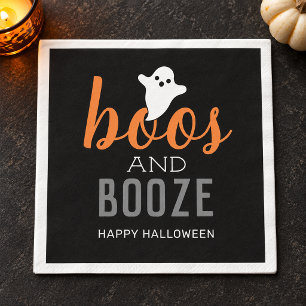 Boos and Booze Black Orange Halloween Party Napkins
