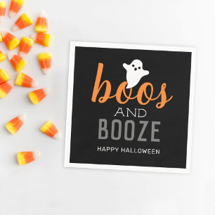 Boos and Booze Black Orange Halloween Party Napkins