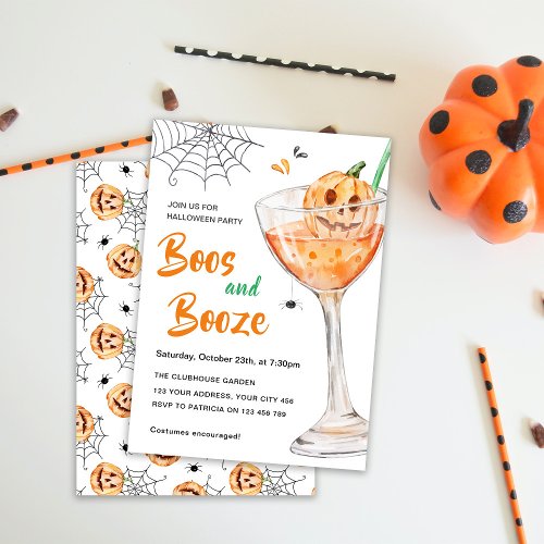 Boos and Booze Cocktail Halloween Party Invitation