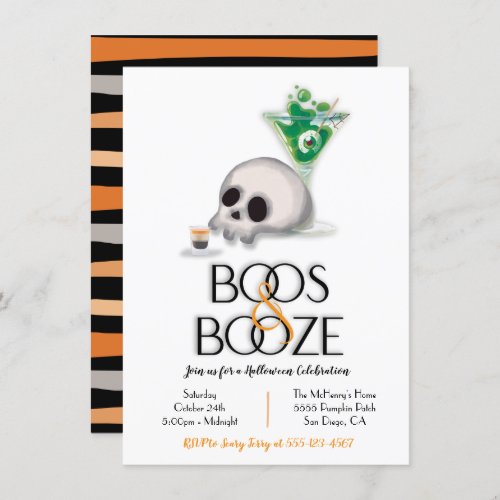 Boos and Booze Cocktail Modern Halloween Party Invitation