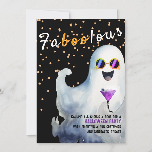 Boos and Booze Faboolous Adult Halloween Party Invitation (Front)