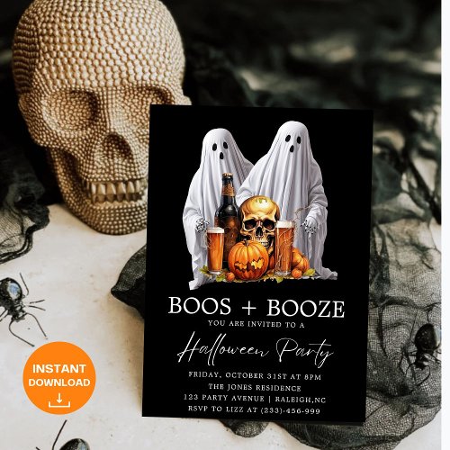 Boos and Booze Faced Adult Halloween Party  Invitation