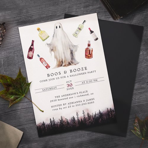 Boos and Booze  Funny Ghost Adult Halloween Party Invitation