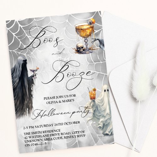 Boos and Booze Ghost Adult Halloween Party Invitation