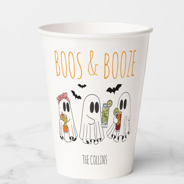 Boos and Booze Ghost and Cocktails Adult Halloween Paper Cups (Back)