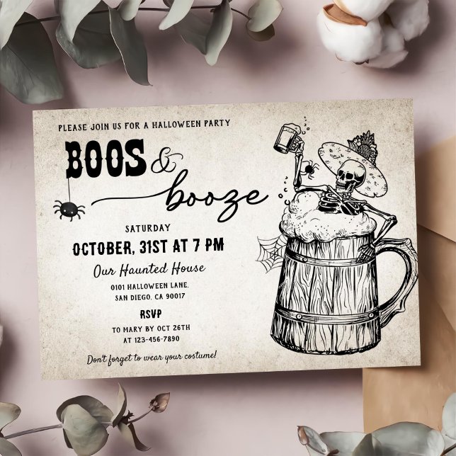 Boos and Booze Ghost Halloween Party Invitation (Creator Uploaded)