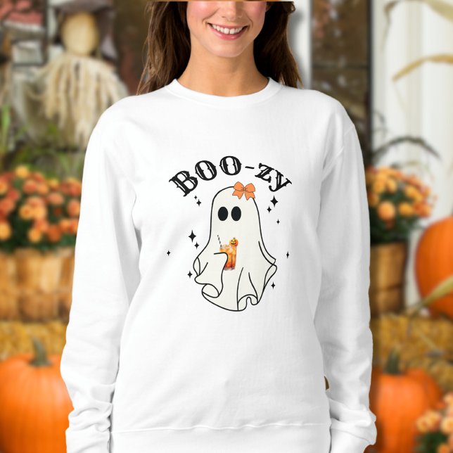 Boos And Booze Ghost Halloween Sweatshirt (Happy Halloween Drinking Cocktail Funny Ghost Sweatshirt)