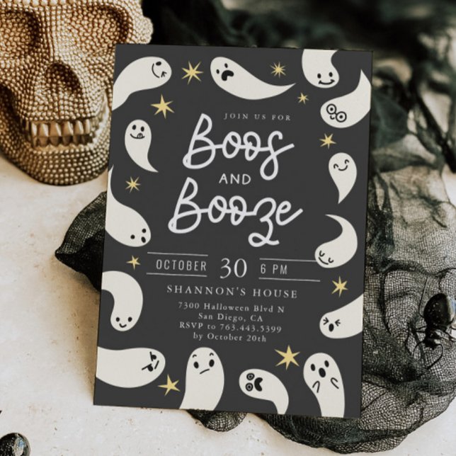 Boos and Booze Ghosts Halloween Party Invitation (Creator Uploaded)