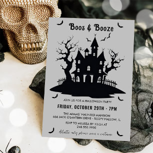 Boos And Booze Gray Halloween Party  Invitation