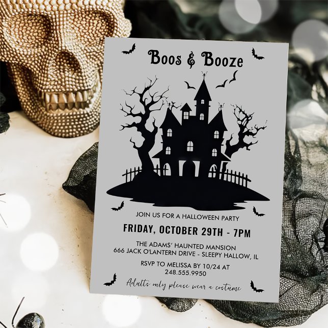 Boos And Booze Gray Halloween Party  Invitation (Creator Uploaded)