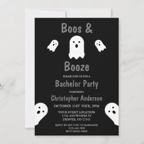 Boos and Booze Halloween Bachelor Party Invitation
