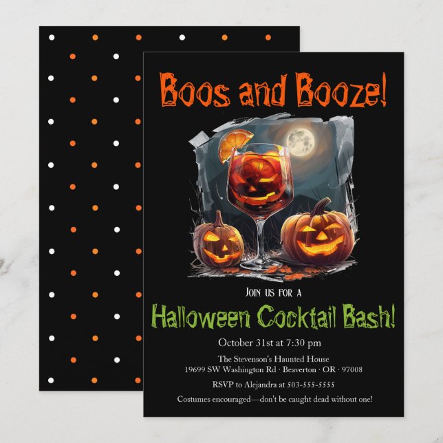 "Boos and Booze" Halloween Cocktail Bash Party Invitation (Front/Back)